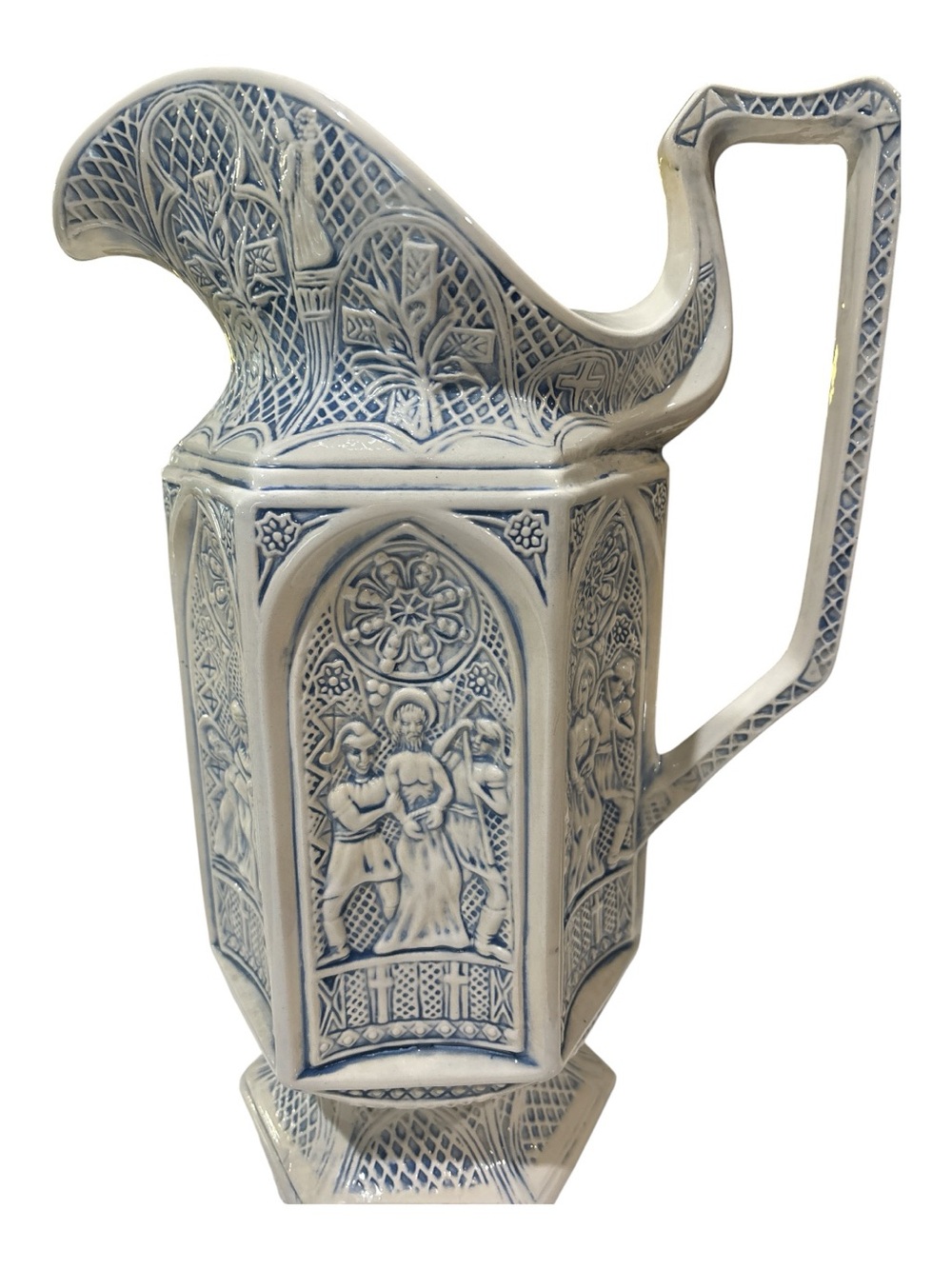 ANTIQUE CERAMIC GLAZE PEARL MAJOLICA PITCHER BY DANIEL GREATBACH 046